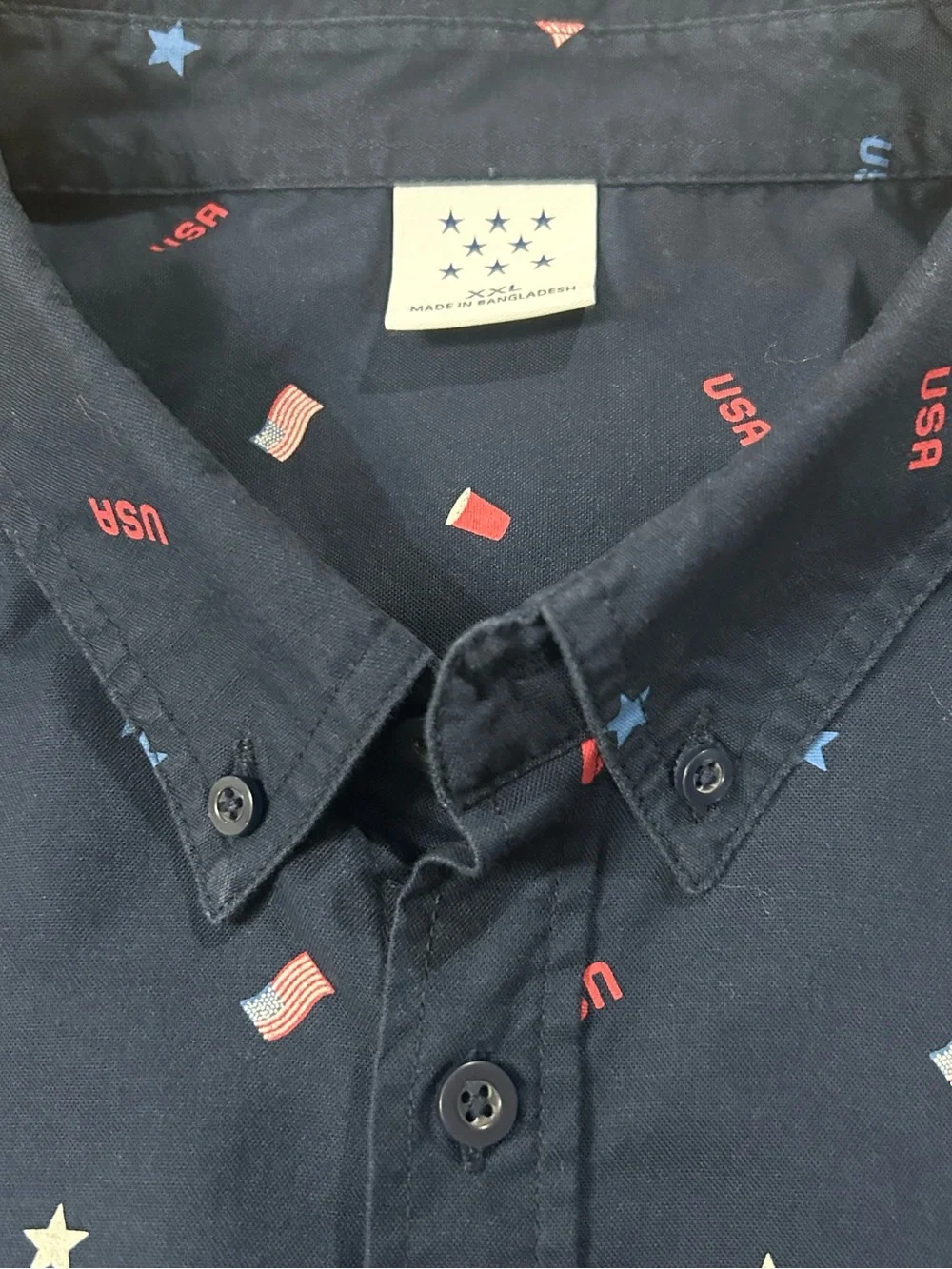 Patriotic July 4th Navy Short-Sleeve Button-Down Shirt‎